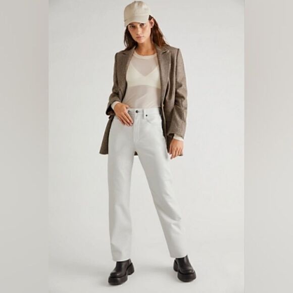 Agolde Lyle Low Rise Recycled Leather Pants In Wisp (Light Gray) Size 26 NWT - Picture 2 of 13